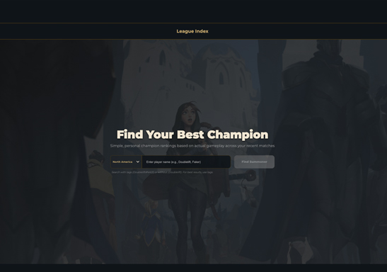 league index home page screenshot