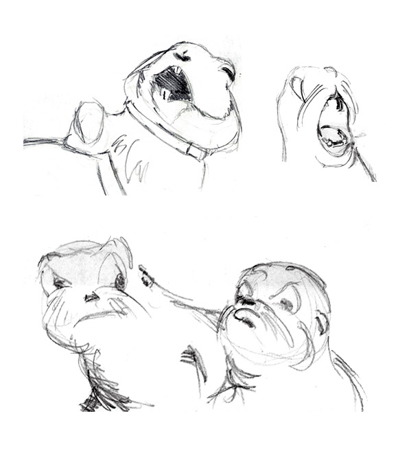Collection of rough character sketches, mostly otters in various poses